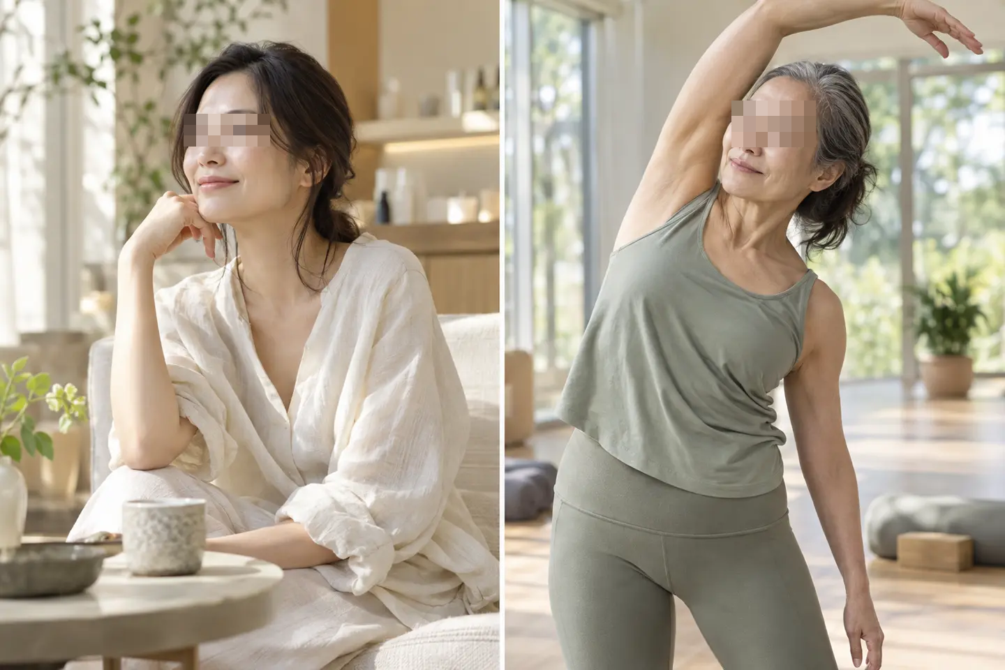 Lifestyle imagery of a woman in her 30s and an active woman in her late 50s or 60s